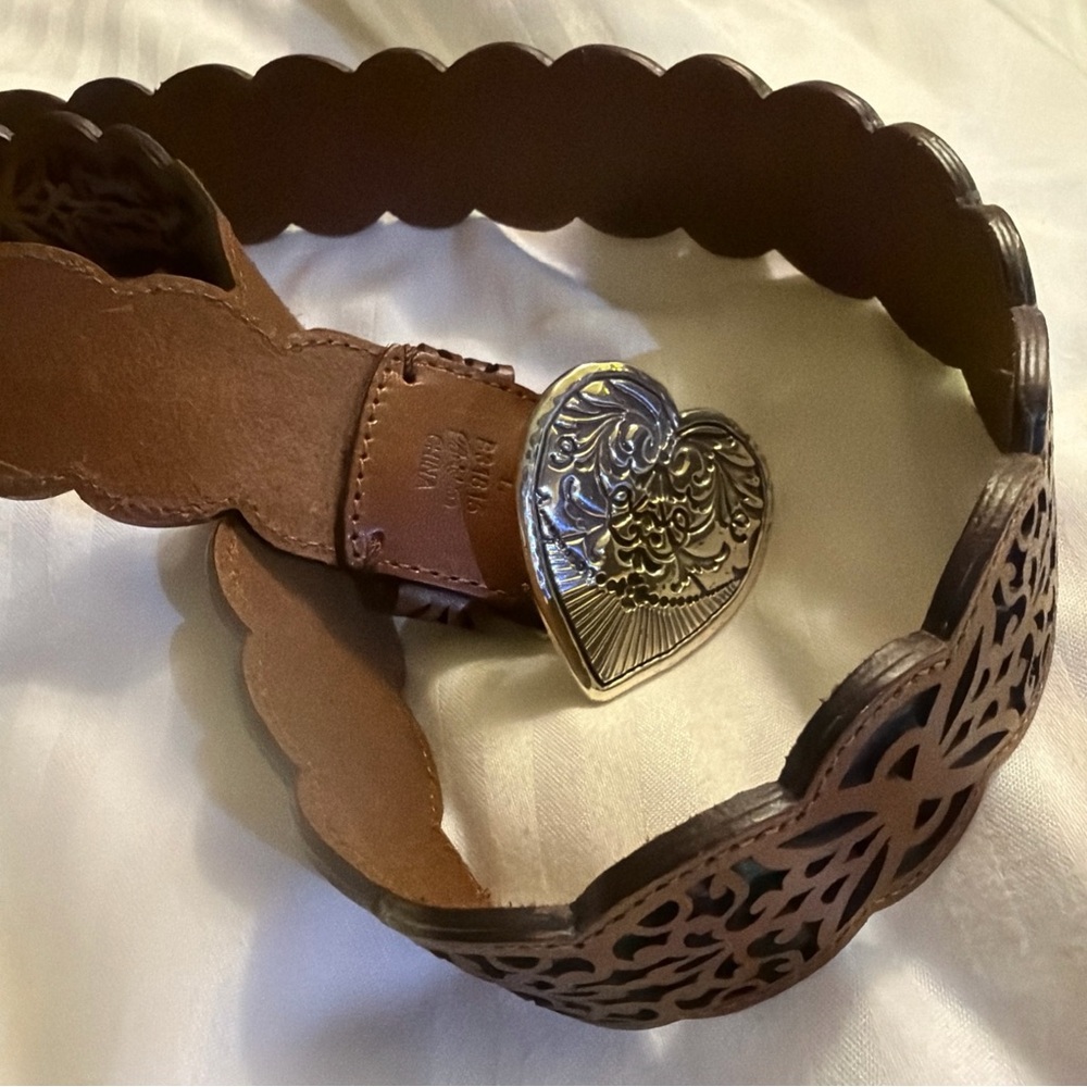 Brighton Brown Scalloped Leather Belt with Ornate Heart Buckle